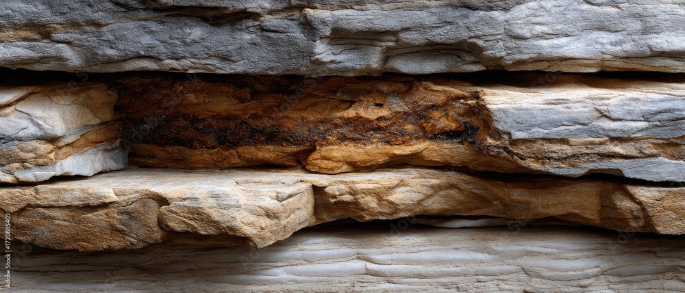 Poster geology fossil strata concept. textured layers of weathered stone in earthy tones create a natural, 