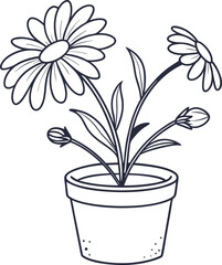Simple potted daisy flower vector icon with clean lines.