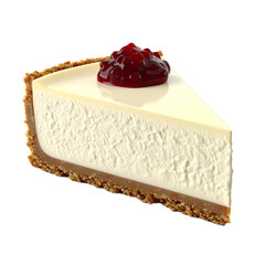 Rebanada de cheesecake con mermelada de frutos rojos sobre fondo transparente PNG aislado