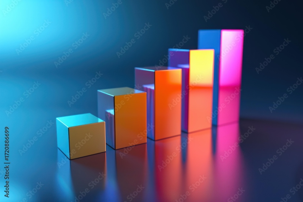 Poster 3d rendering of a colorful bar chart representing increasing profits and financial success