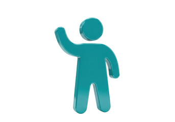 Isolated turquoise figure icon waving gesture, friendly greeting, person design graphic symbol