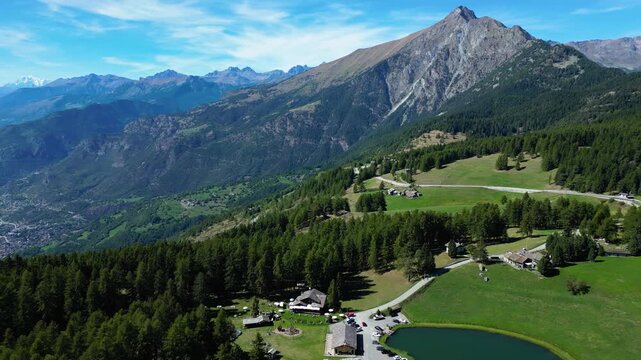 Aerial view of Col de Joux and Mount Zerbion Aosta Valley Italy