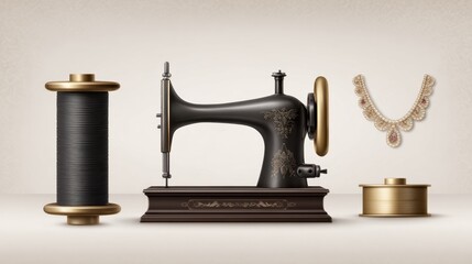 Crafting creativity with sewing tools and accessories displayed on a soft background ready for imaginative projects and designs