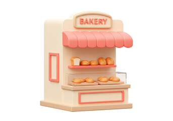 Isolated bakery store with baked goods, bread displayed on shelves and counter for sale
