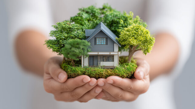 World Habitat Day sustainable housing with green trees, eco-living lifestyle, environmental protection, and healthy future for communities worldwide