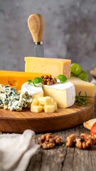 Assorted cheeses on a wooden board (3)