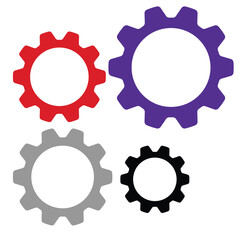 Colorful gear wheels

Industrial cog icons

Engineering gear symbols

Machinery wheel illustration

Multicolor cogwheel design
