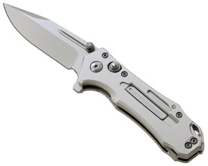 Folding knife stainless steel outdoor tool camping survival sharp blade metallic pocket knife utility modern design. Folding knife with stainless steel handle and sharp blade ideal for camping