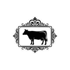 Ornate frame with a silhouette of a cow, suggesting a farm or agriculture-related business.