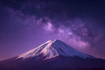 Fototapeta premium Snow-capped mountain under starry night sky.