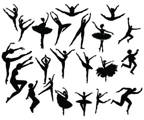 Ballet Dancer Silhouettes Set Elegant Ballerina Poses Vector