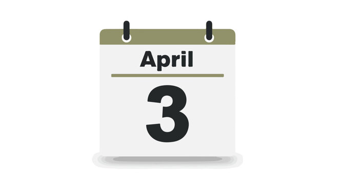 Vectorized April third calendar icon for appointments, reminders and scheduling; representing a specific date in time, clean and modern design