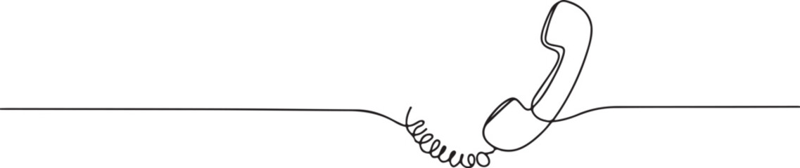 Minimalist Continuous Line Drawing of Telephone Handset with Coiled Cord