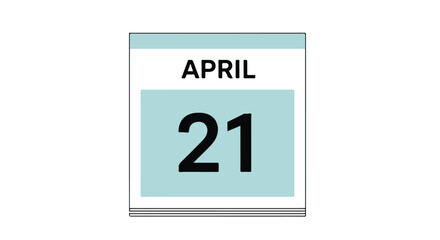 Minimalistic calendar illustration showing the date April 21st, emphasizing simplicity and modern design with a clean and clear visual concept