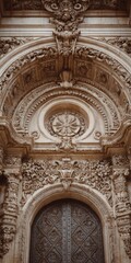 Obraz premium Ornate archway with carved details and dark door