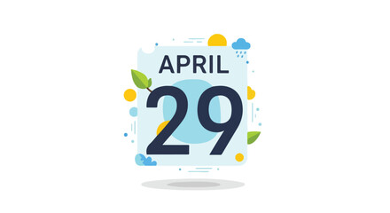 April 29th calendar icon with sunny weather symbol and a touch of nature representation with green leaves illustration