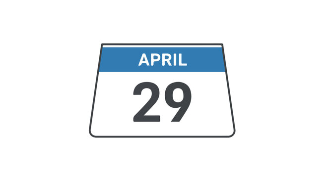 Isolated calendar icon displaying the date of April 29th against a clean white backdrop for schedule, events or reminders illustration