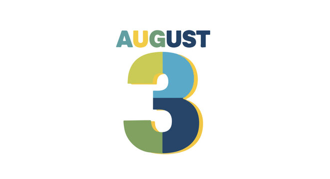Stylized illustration featuring 'August 3rd' in segmented blocks of contrasting colors ideal for thematic promotions