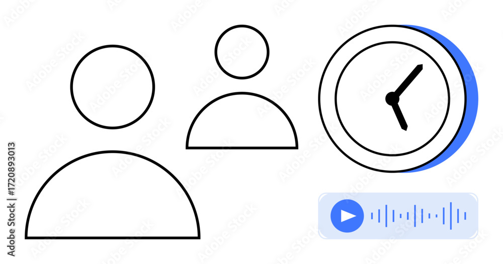 Fototapete minimalist user avatars, clock showing time, and an audio file with play button and waveform. ideal 