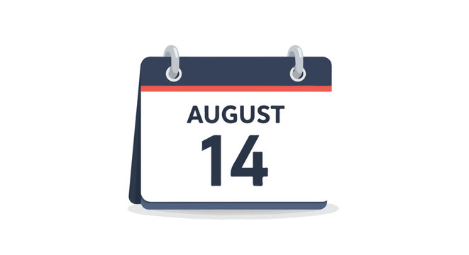 Graphical depiction of a desk calendar displaying August 14th with sleek modern minimalist design aesthetic