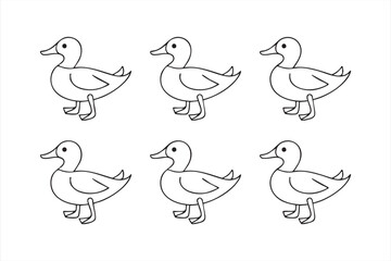 Simple black and white duck drawing for preschool coloring pages