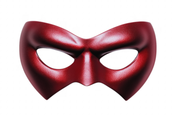 Close up studio shot of a smooth textured red mask against a transparent background