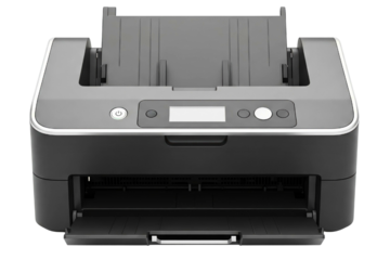 Modern office desktop document scanner and printer machine on a transparent background