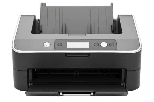 Modern office desktop document scanner and printer machine on a transparent background