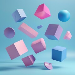 corporate. Abstract geometric shapes float against a gradient blue background, creating a modern and minimalist business concept. pitch deck slides