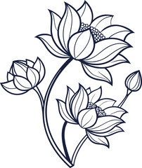 Traditional three lotus flower icon, sacred symbol, neat outline vector.