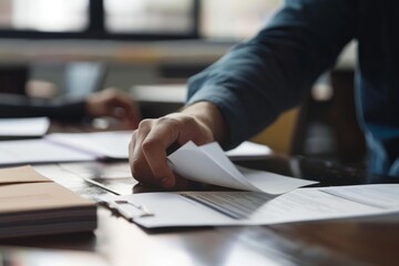 Businessman reviewing paperwork during a meeting in a modern office