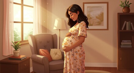 Pregnant woman interior scene