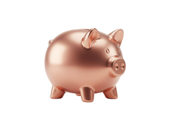 Isolated rose gold piggy bank or money box to deposit coins for savings and investments