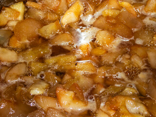 Homemade Apple Jam Boiling in a Pot