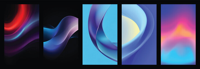 Fototapeta premium Set of Colourful Abstract Gradient Waves Background on Device Display, Vector Patterns Wallpapers for Mobile Phones and Mobile App and Tablet