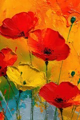 Vibrant Red Poppies in Yellow and Orange Field