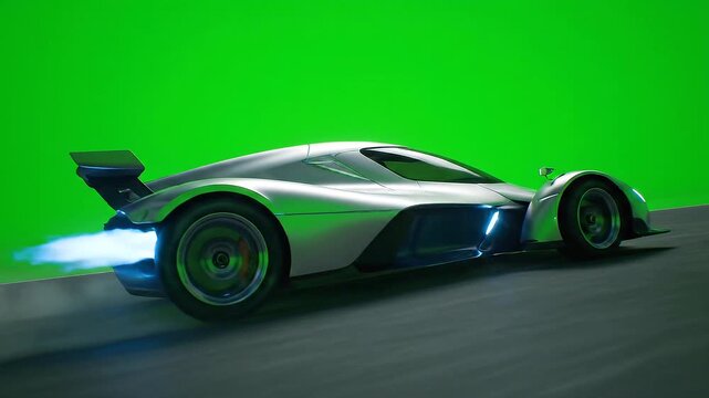 Futuristic Race Car on Green Screen - High-Speed Concept Vehicle.