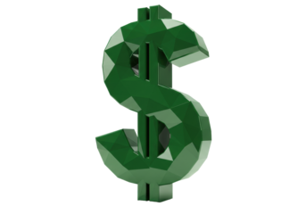 Isolated Emerald Geometric Dollar Sign Symbol with Two Bars, Luxury Investment Currency Concept