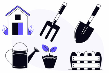garden tools icon set