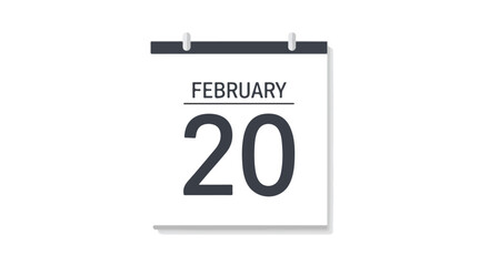 February 20th Calendar Icon Marking a Specific Date on Clean Background for Planning Events