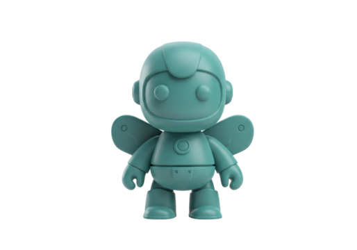 Isolated toy robot with wings on a neutral surface, a charming futuristic and fun toy concept