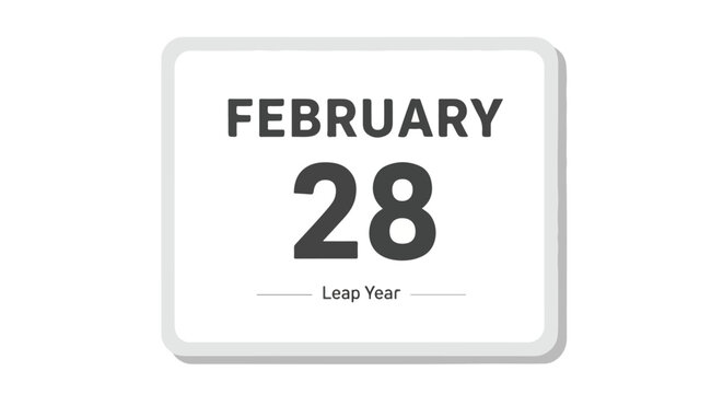 February 28th Calendar Page Displaying a Leap Year with Clean and Modern Design Presentation of the Shortest Month in the Gregorian System