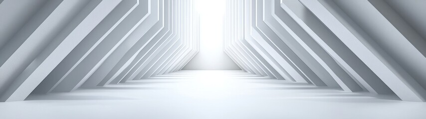 Abstract White Geometric Corridor with Light at the End