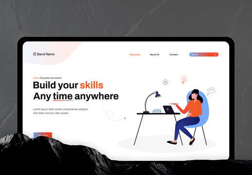 Modern Online Education Landing Page Hero Header with Illustration