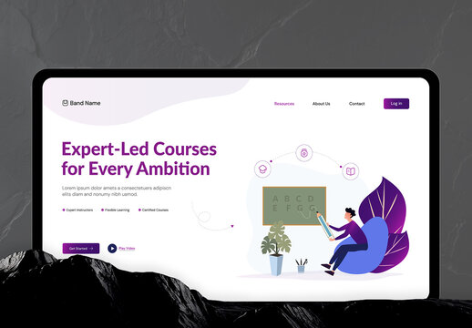 Modern E-Learning Course Landing Page Hero Header Template with Illustration