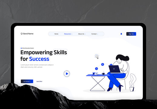 E-Learning Online Study Website Header Template with Illustration