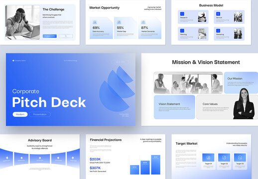 Modern Corporate Pitch Deck Presentation with Blue Accent