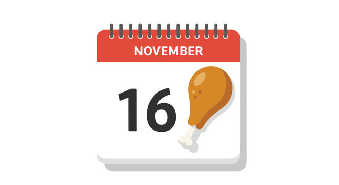 November 16th Calendar Page Emphasizing Culinary Anticipation and Fall Season Events Celebration Planning