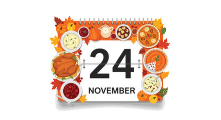 Festive November Calendar Celebrating Thanksgiving with Autumnal Foods and Seasonal Decorations in an Appetizing Arrangement