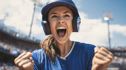 Triumphant Female Baseball Player Celebrating Victory